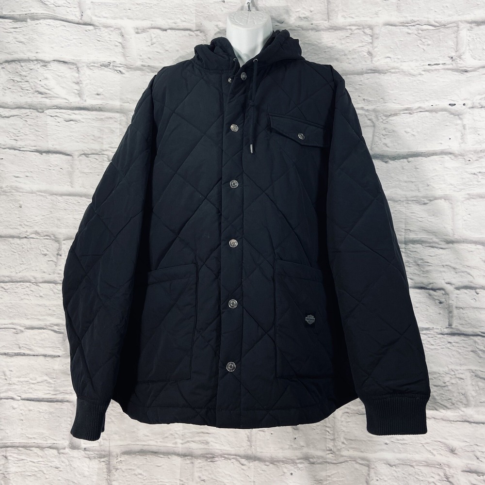 Harley Davidson Forever‎ Quilted Jacket Men's XL Black Hoodie 97404-23VM Woven